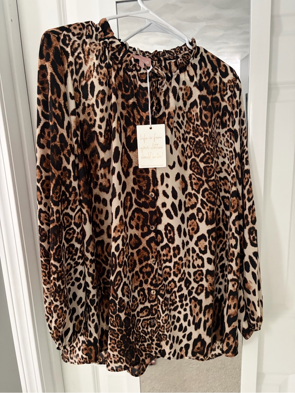 Show Me Your MuMu Leopard Print Peasant Blouse in Brown & Cream